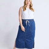 Elm | Clover Midi Denim Skirt - Mid Blue Wash
