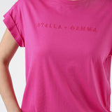 Stella + Gemma | Cuff Sleeve T-Shirt - Cerise Pink Embroidered Logo