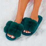 Annabel Trends | Cosy Luxe Pom Pom Slippers - Emerald