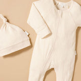 Purebaby | Pointelle Growsuit & Hat Pack - Wheat Melange