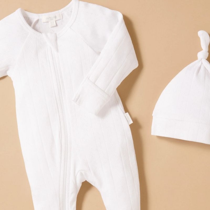 Purebaby | Pointelle Growsuit & Hat Pack - White