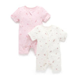 Purebaby | 2 Pack Short Zip Growsuit - Pale Pink Blossom