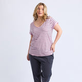 Elm | Pima Vee Tee - Dusk Pink/Navy Stripe