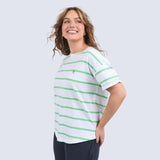 Elm | Halli Tee - White/Spring Green Stripe