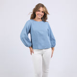 Elm | Della Chambray Top - Mid Blue Wash