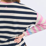 Elm | Gaeb Stripe Long Sleeve Tee - White/Navy/Pink