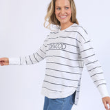 Foxwood | Classic Stripe Simplified Crew - White/Navy Stripe