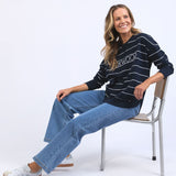 Foxwood | Classic Stripe Simplified Crew - Navy/White Stripe