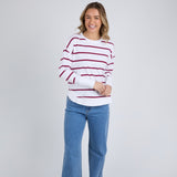 Foxwood | Farrah Stripe Long Sleeve - White/Beetroot Red