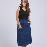Elm | Scallop Edge Denim Skirt - Mid Blue Wash