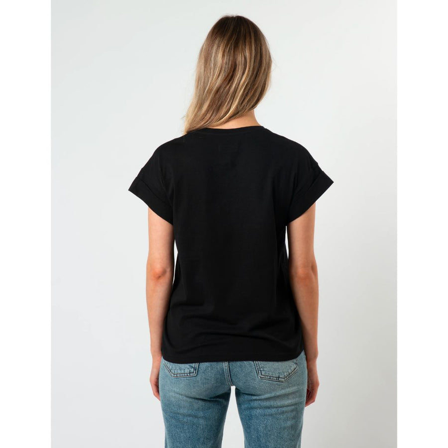 Stella + Gemma | Cuff Sleeve T-Shirt - Black with Silver Logo