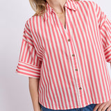 Elm | Striped Holiday Shirt - Pink Lemonade/White