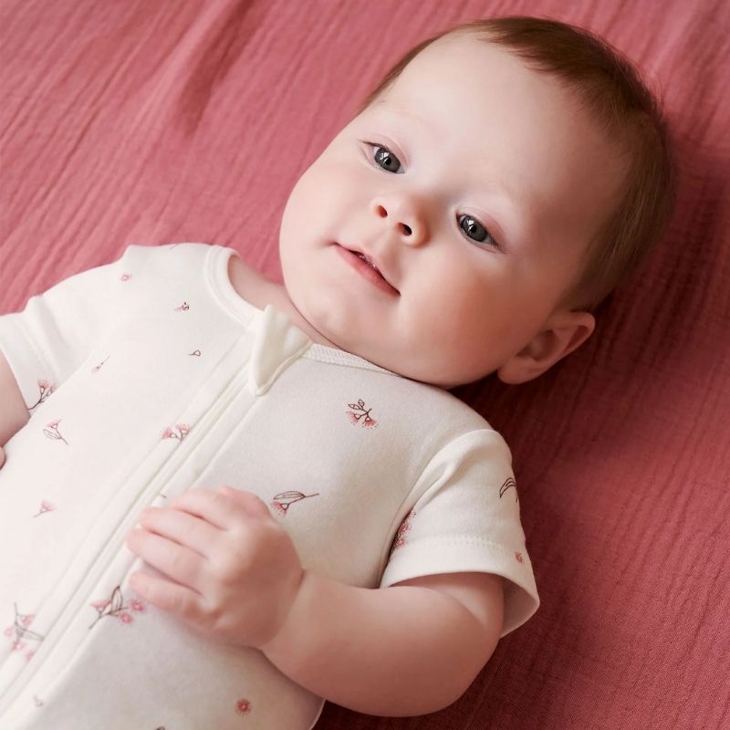 Purebaby | 2 Pack Short Zip Growsuit - Pale Pink Blossom