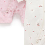 Purebaby | 2 Pack Short Zip Growsuit - Pale Pink Blossom