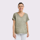 Love From Italy | Calypso V-Neck S/S Top - Military