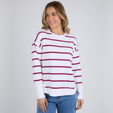 Foxwood | Farrah Stripe Long Sleeve - White/Beetroot Red