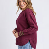 Foxwood | Alex Stripe Cuff Crew - Windsor Wine