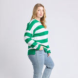 Elm | Billie Block Stripe Crew - Pine Green/White