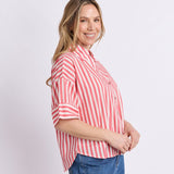 Elm | Striped Holiday Shirt - Pink Lemonade/White
