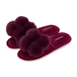 Annabel Trends | Cosy Luxe Pom Pom Slippers - Mulberry