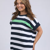 Elm | McKinley Dress - Navy/White/Green Stripe