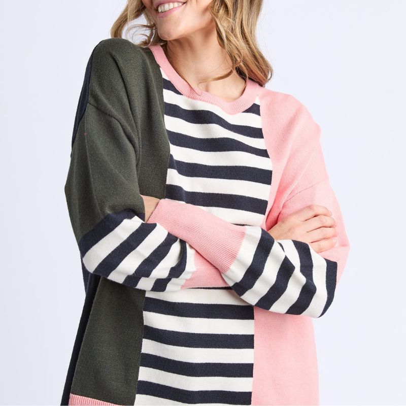 Elm | Freja Knit - Navy Block Stripe