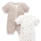 Purebaby | 2 Pack Short Zip Growsuit - Vanilla Wattle Bee