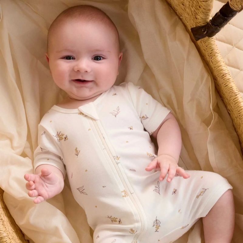 Purebaby | 2 Pack Short Zip Growsuit - Vanilla Wattle Bee
