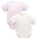 Purebaby | 2 Pack Easy Neck S/S Bodysuit - Pale Pink Bear