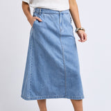 Elm | Scallop Edge Denim Skirt - Light Blue Wash