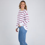 Foxwood | Farrah Stripe Long Sleeve - White/Beetroot Red