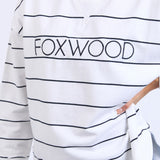 Foxwood | Classic Stripe Simplified Crew - White/Navy Stripe