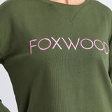 Foxwood | Simplified Metallic Crew - Olive With Pink