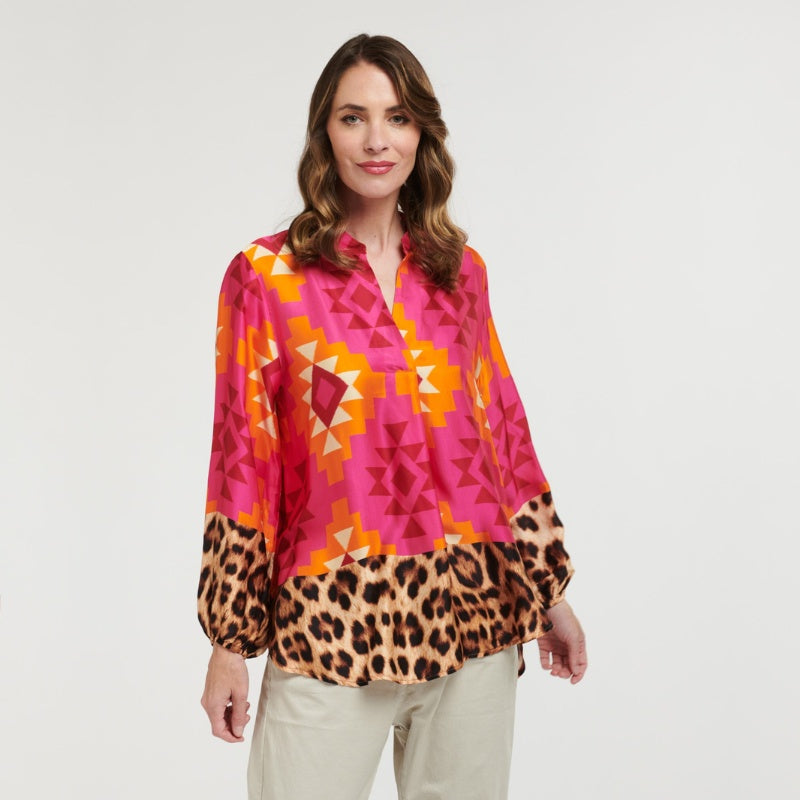 Urban Luxury | Geometric & Leopard Shirt - Orange/Pink