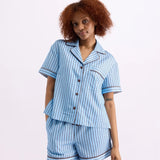 Hommey | Short Sleeve Sleep Shirt - Iced Chocolate Stripes
