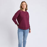 Foxwood | Alex Stripe Cuff Crew - Windsor Wine