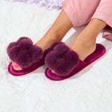 Annabel Trends | Cosy Luxe Pom Pom Slippers - Mulberry