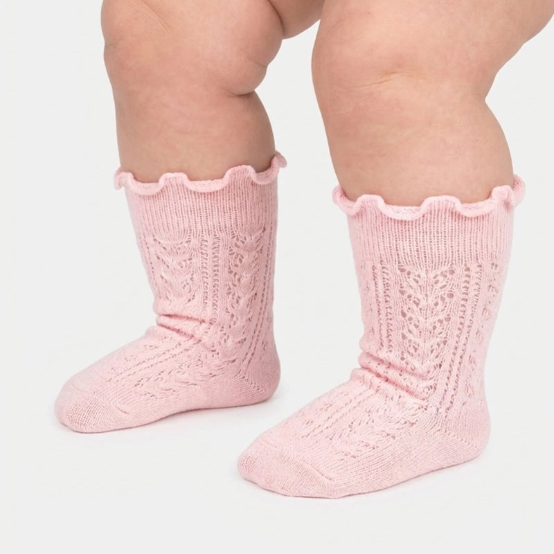 Toshi | Organic Socks Knee Frilly Lace - Misty Rose