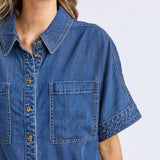 Elm | Demi Short Sleeve Denim Shirt - Dark Blue Wash