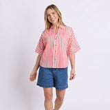 Elm | Striped Holiday Shirt - Pink Lemonade/White