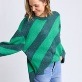 Elm | Sage Diagonal Knit - Turquoise/Teal Stripe