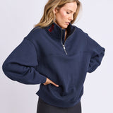 Foxwood | College Contrast Zip Crew - Navy With Red