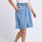 Elm | Paisley Denim Skirt - Light Blue Wash