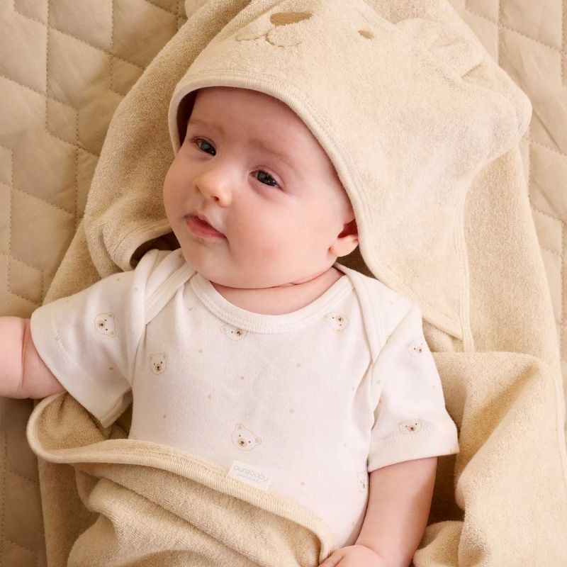 Purebaby | 2 Pack Easy Neck S/S Bodysuit - Vanilla Bear