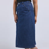 Elm | Scallop Edge Denim Skirt - Mid Blue Wash