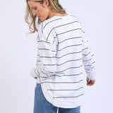 Foxwood | Classic Stripe Simplified Crew - White/Navy Stripe