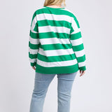 Elm | Billie Block Stripe Crew - Pine Green/White