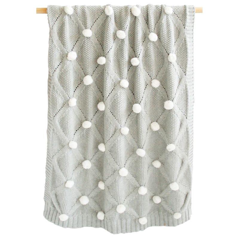 Alimrose | Pom Pom Baby Blanket - Grey & Ivory
