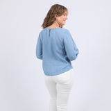 Elm | Della Chambray Top - Mid Blue Wash