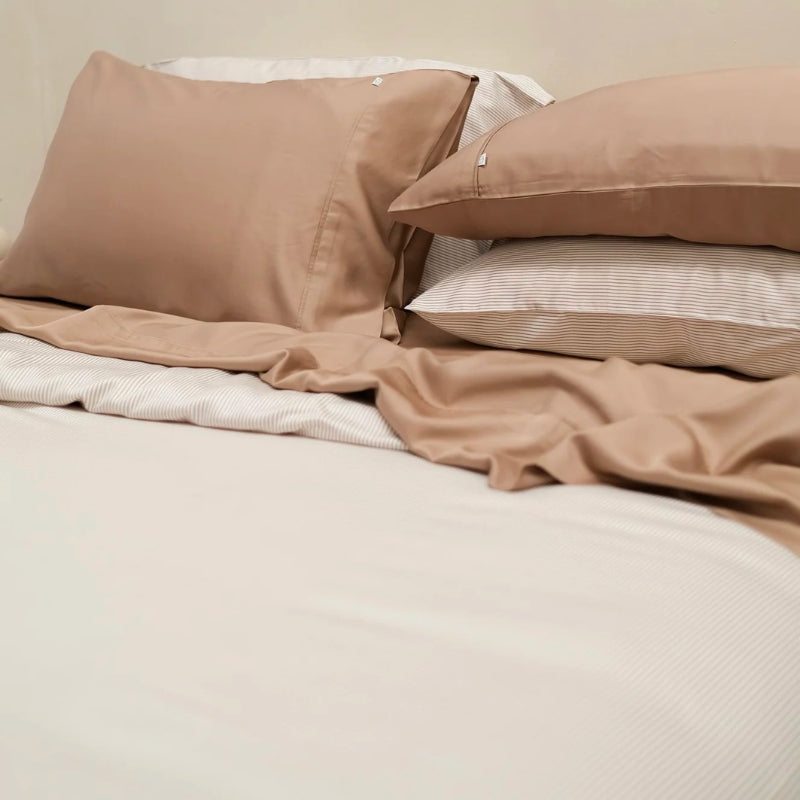 Mulberry Threads | Bamboo Quilt Cover - Mocha Stripe